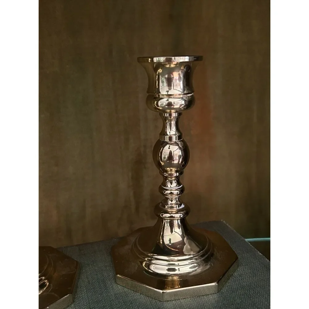 Pair Vintage Brass Candlestick Holders – 5″ Mid-Century Taper Stands - Picture 4 of 5